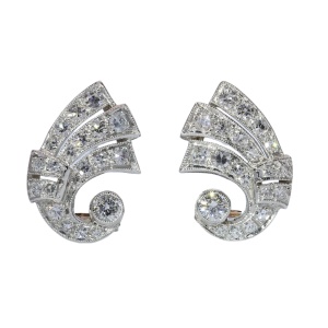Circa 1950 Platinum Fifties Diamond Earclips with 18K White Gold Fittings